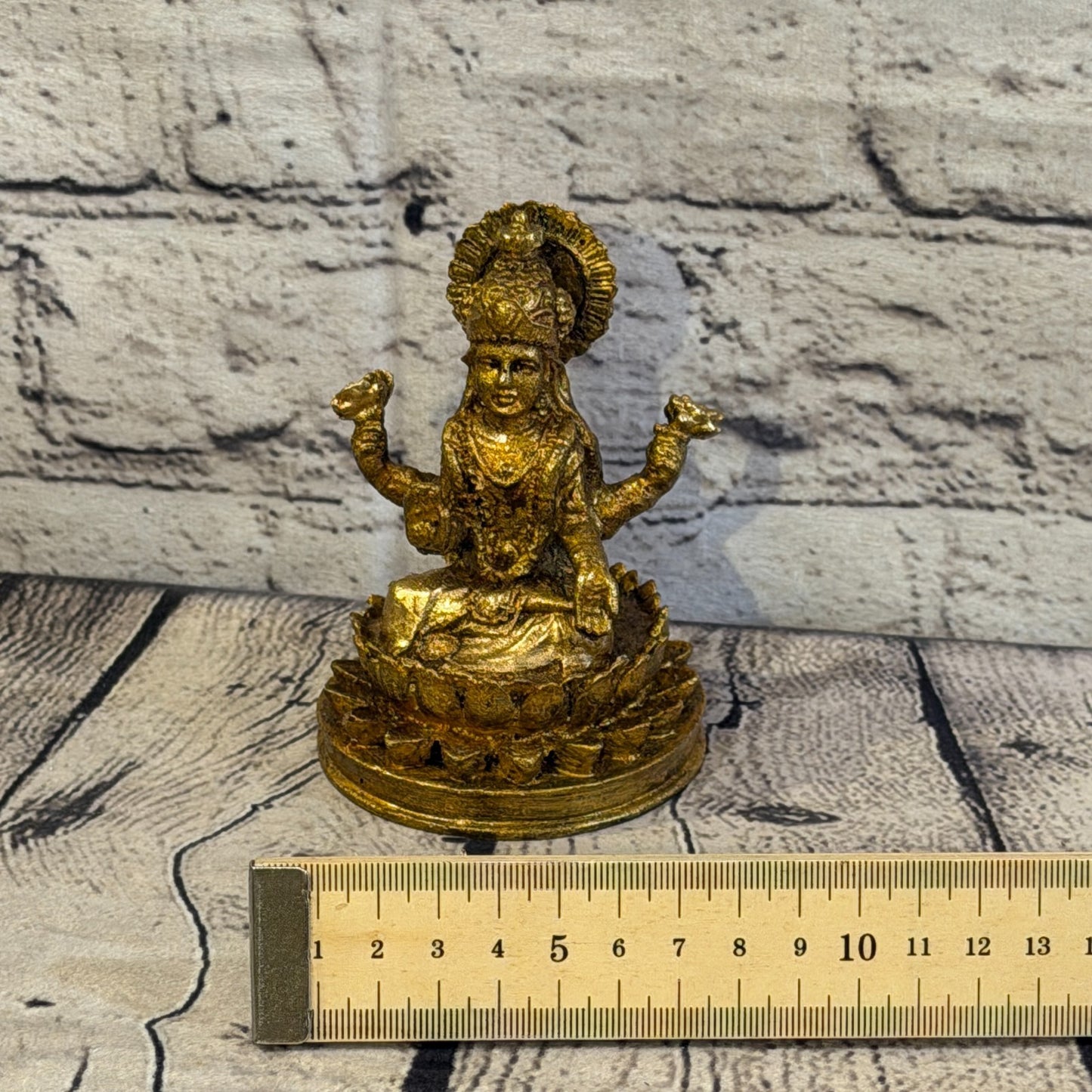 Bronze & Bronze 12cm x 8cm Small Lakshmi Sitting Lotus Statue Resin Hindu God6