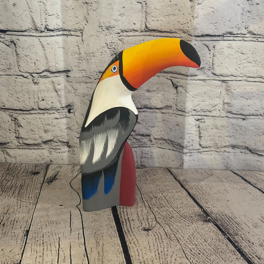 20cm Black White Toucan Bird Ornament Statue Fair Trade Hand Made Carved Wood0