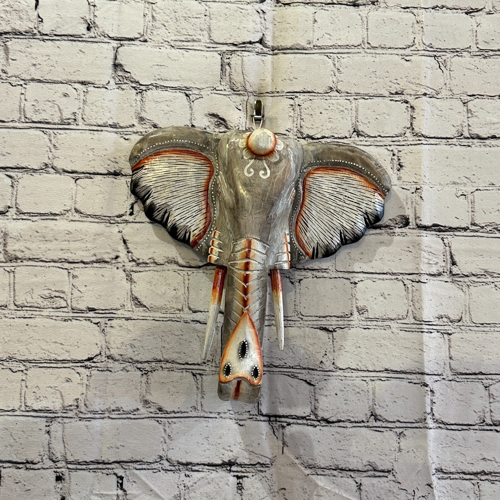 30cm x 30cm Grey Painted Wood Elephant Head Wall Mounted Art Large Shabby2