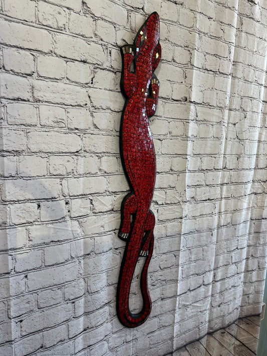 80cm Gecko Red Mosaic Wall Hanging Wooden Ornaments Wood Carving0