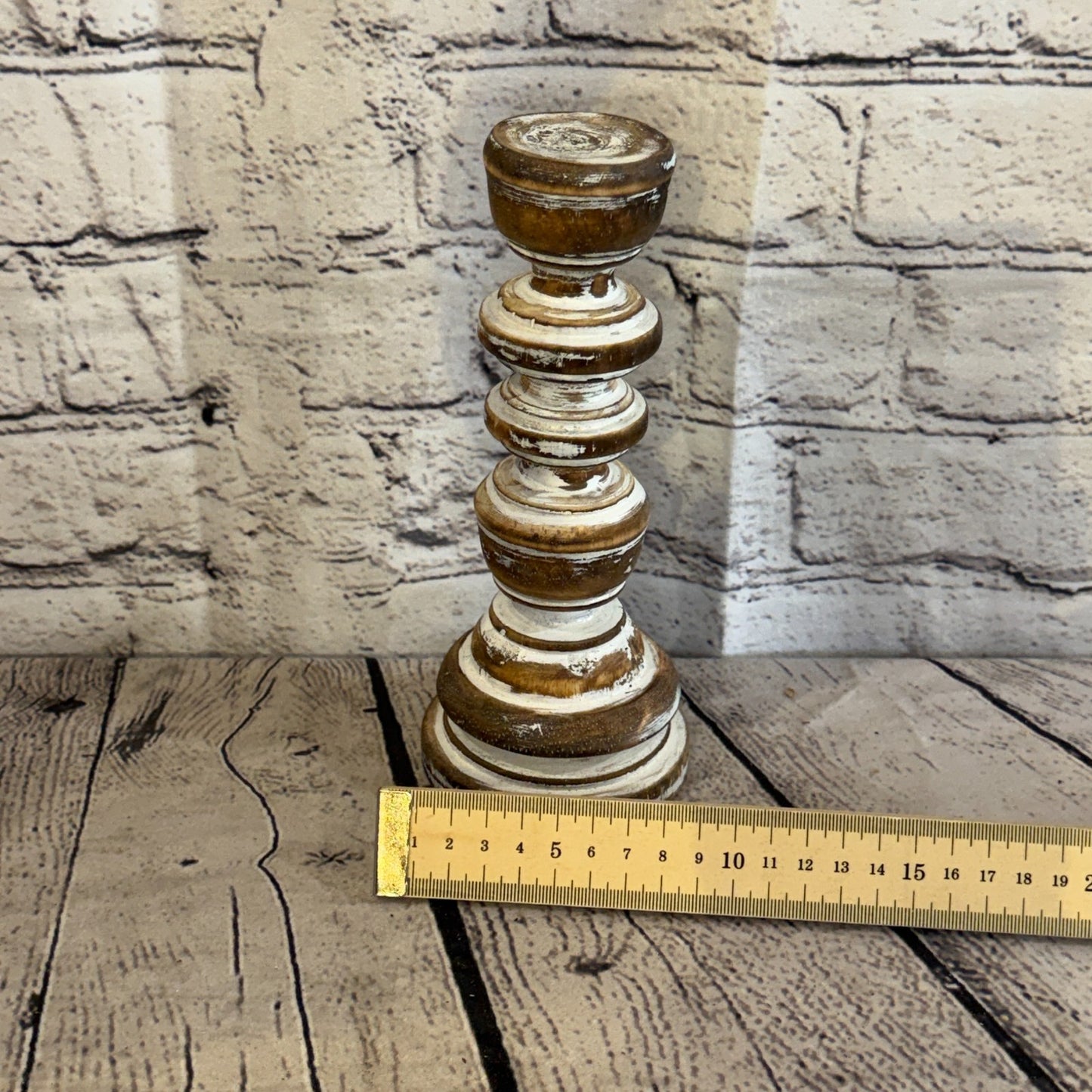 20cm x 10cm Brown Regal Wooden Vintage Style Candle Stand Shabby Pillar Holders5