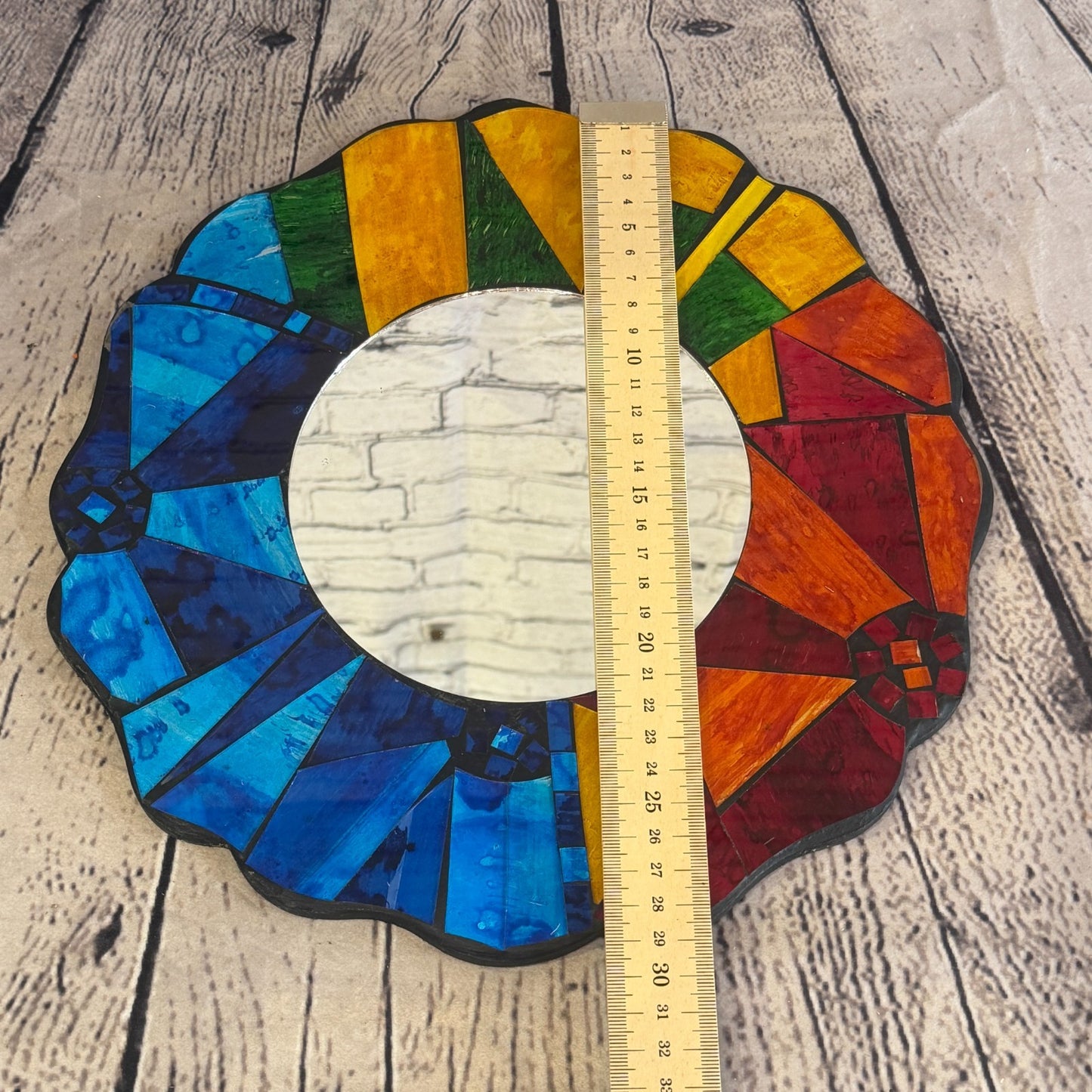 Rainbow Flower Shape Black Mosaic Tile Wall Mirror 30cm x 30cm 12Inches Handmade5
