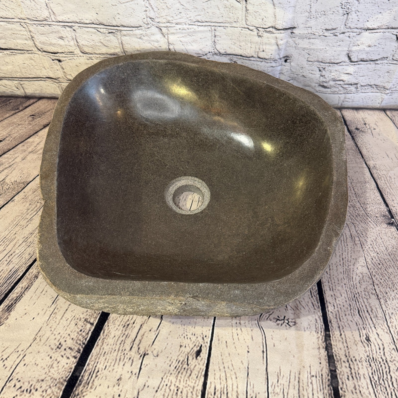 37cm x 37cm Wash Basin Bathroom Counter Top Washing River Stone Bowl Sink No 296