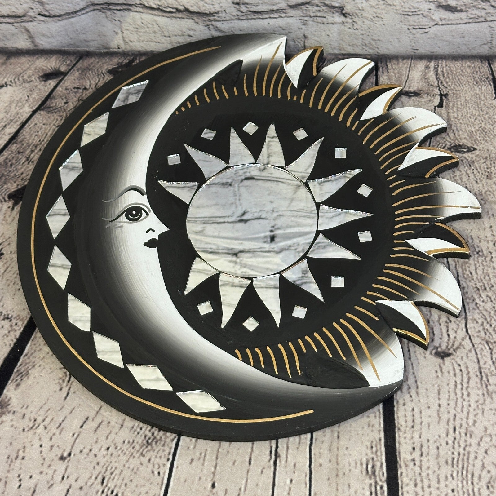 Black Half Moon Mosaic Tile Wall Mirror 30cm x 30cm 12 Inches Handmade Fairtrade2