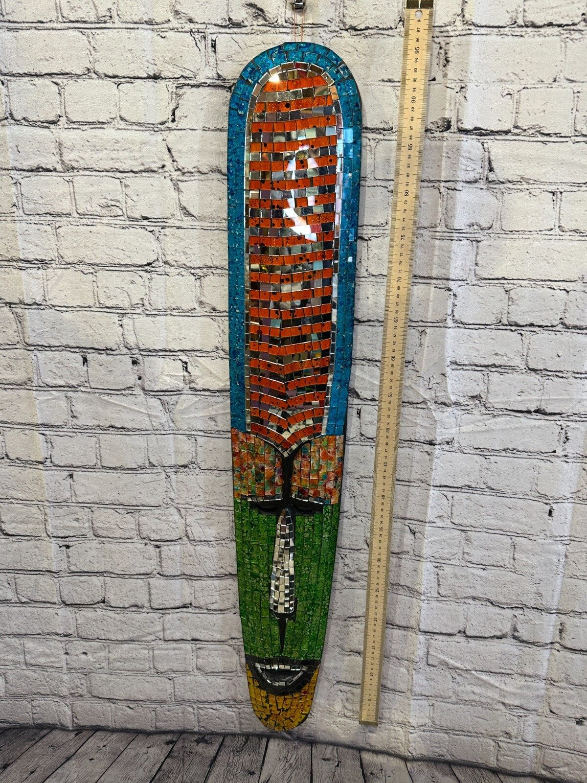 100cm Mosaic Mirror Mask Carved Painted Ethnic Tribal Wall Art Handmade Design 63