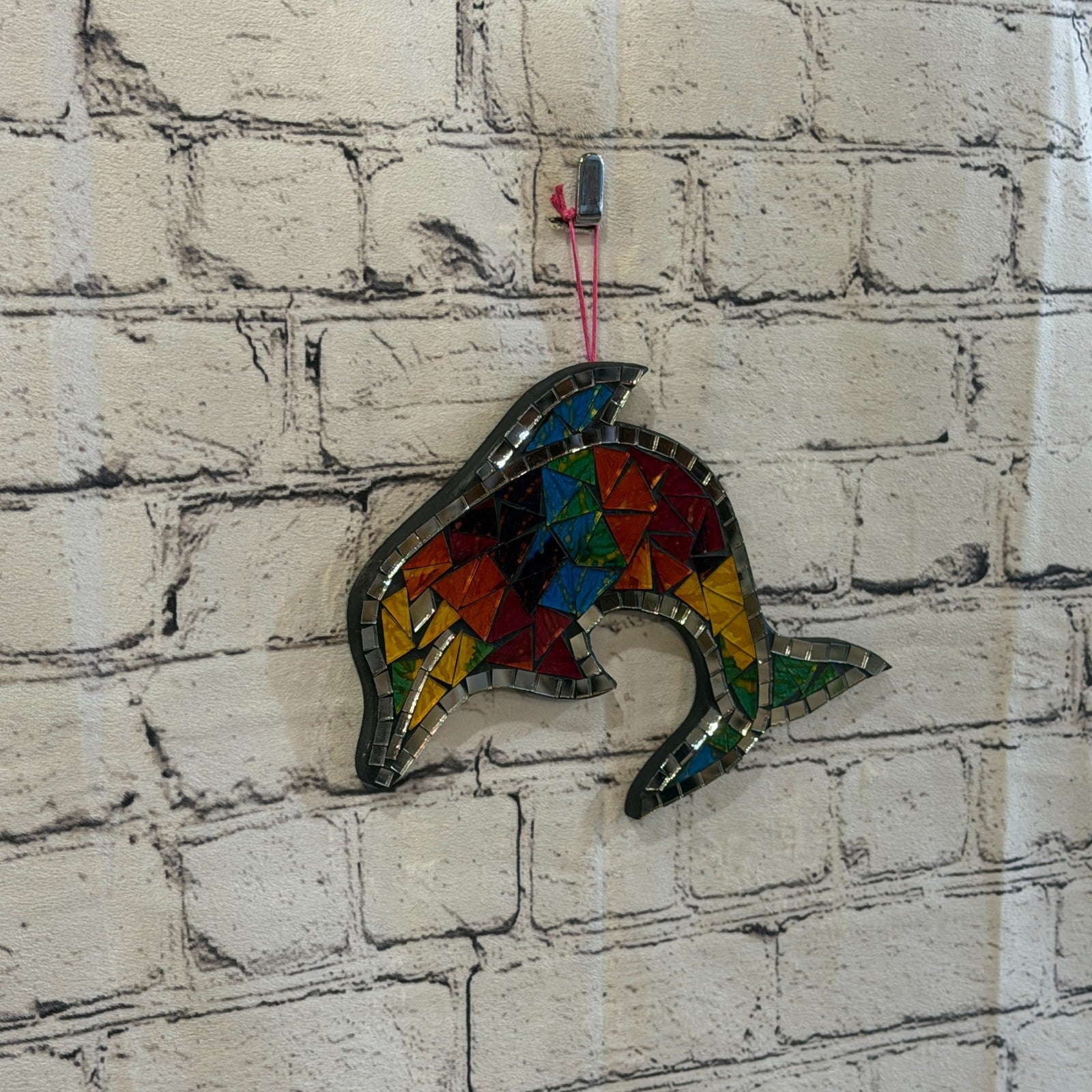 Rainbow Dolphin Fish Mosaic Tile Wall Mirror 20cm x 20cm Handmade New0