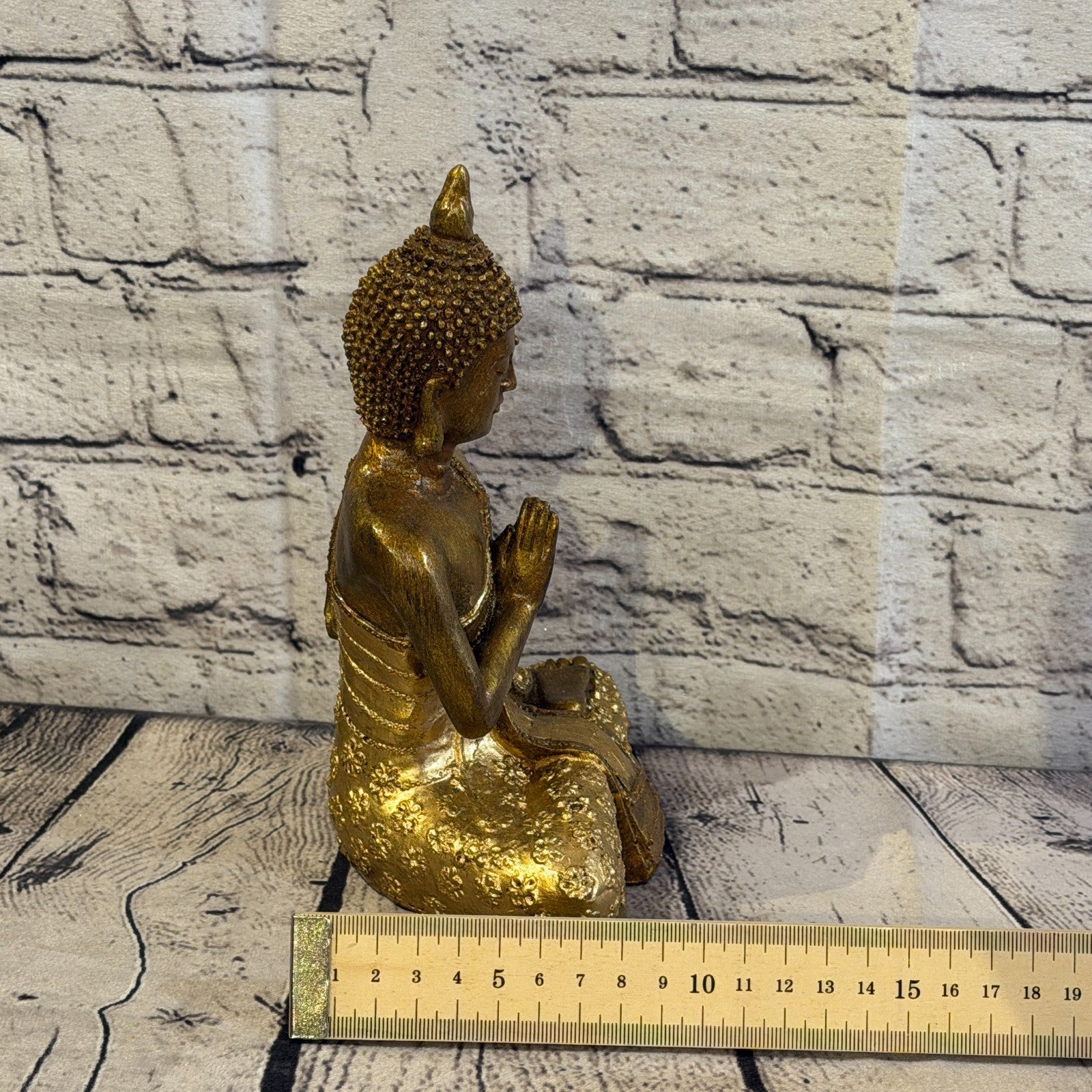 Bronze & Bronze 20cm x 15cm Small Thai Spike Buddha Sitting Statue Resin Hindu7