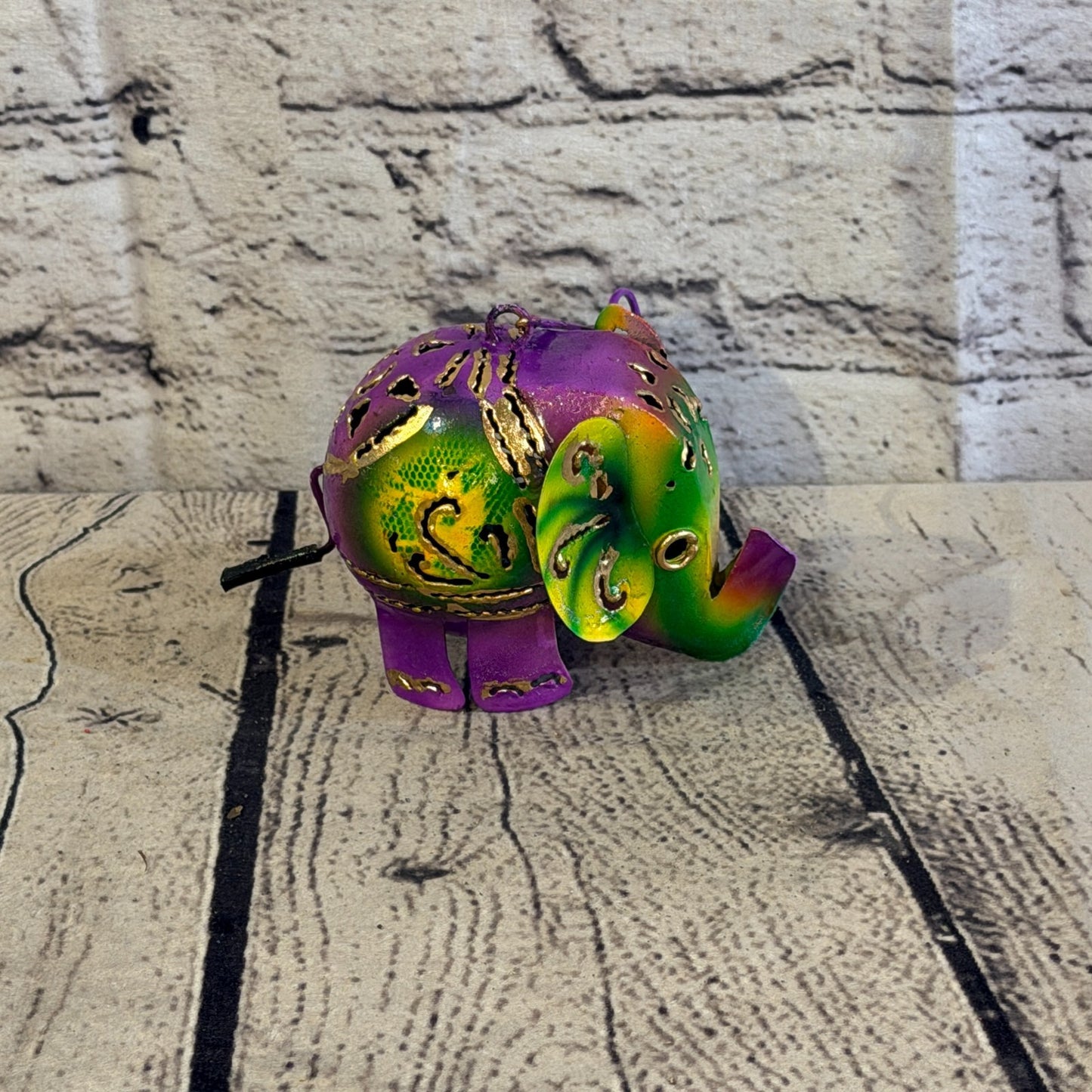 8cm x 10cm Elephant Candle Holder Hanging Purple Metal Tin Ornament Statue3