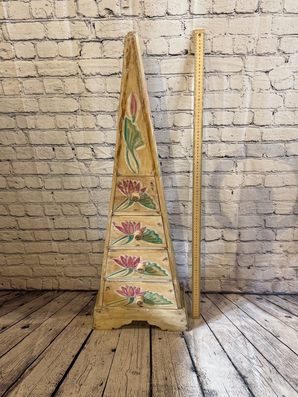 100cm x 35cm Flower 4 Draw Pyramid Wooden Side Cabinet Living Storage Furniture6