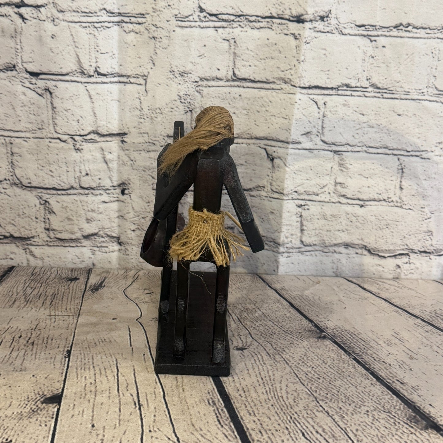 20cm Gong Playing African Tribal Warrior Man Figure Statue Wood Hand Carved3