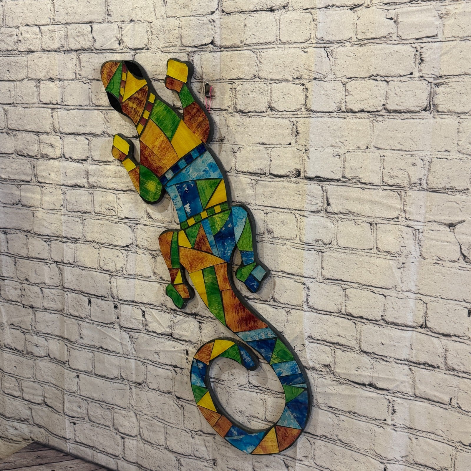 Rainbow Gecko Lizard Mosaic Tile Wall Hanging Mirror 50cm x 15cm Handmade New2