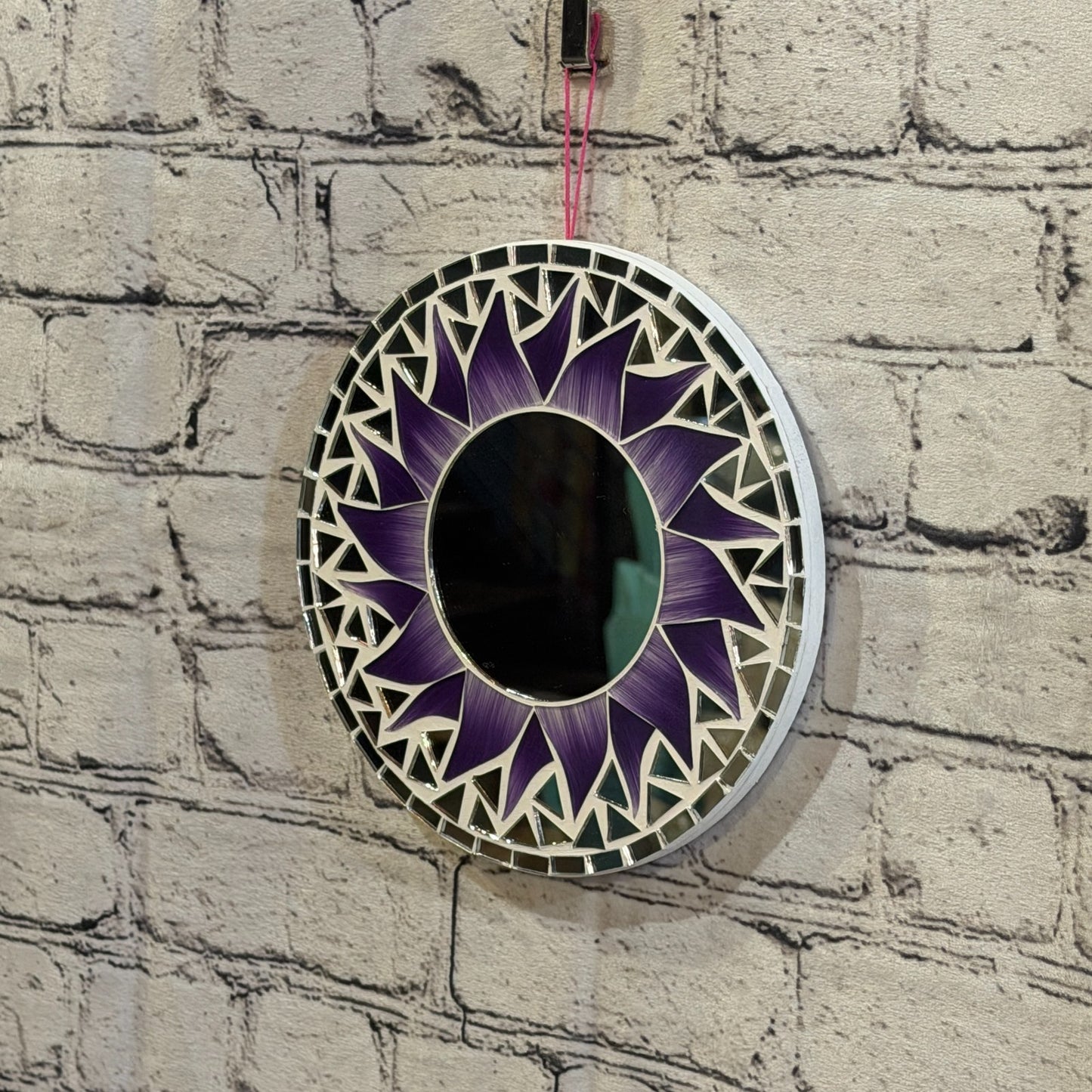 Purple Sun Flame Mosaic Tile Wall Mirror 20cm x 20cm 8 Inches Handmade1