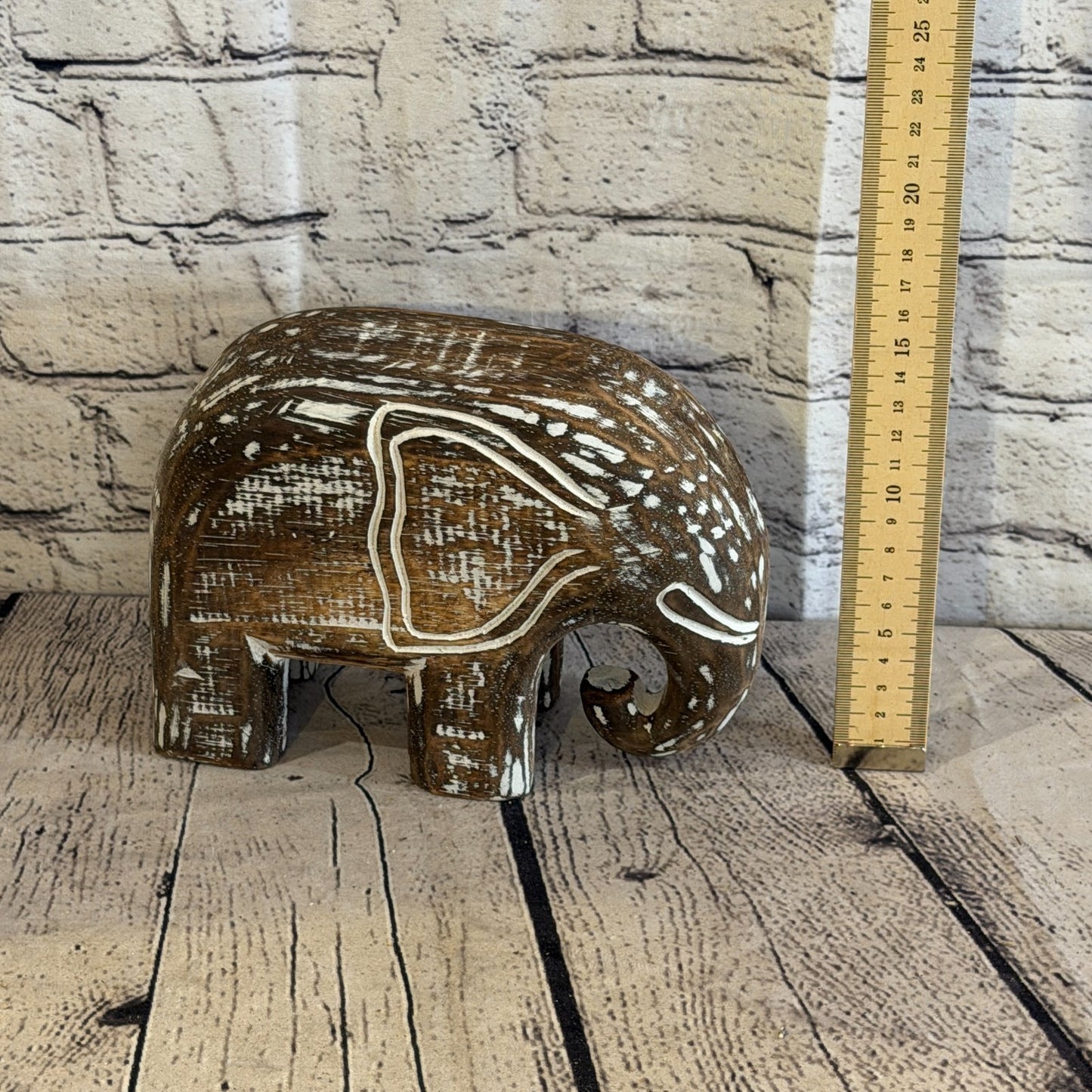 15cm x 20cm Brown Wood Wooden Standing Elephant Hand Carved Painted Statue6