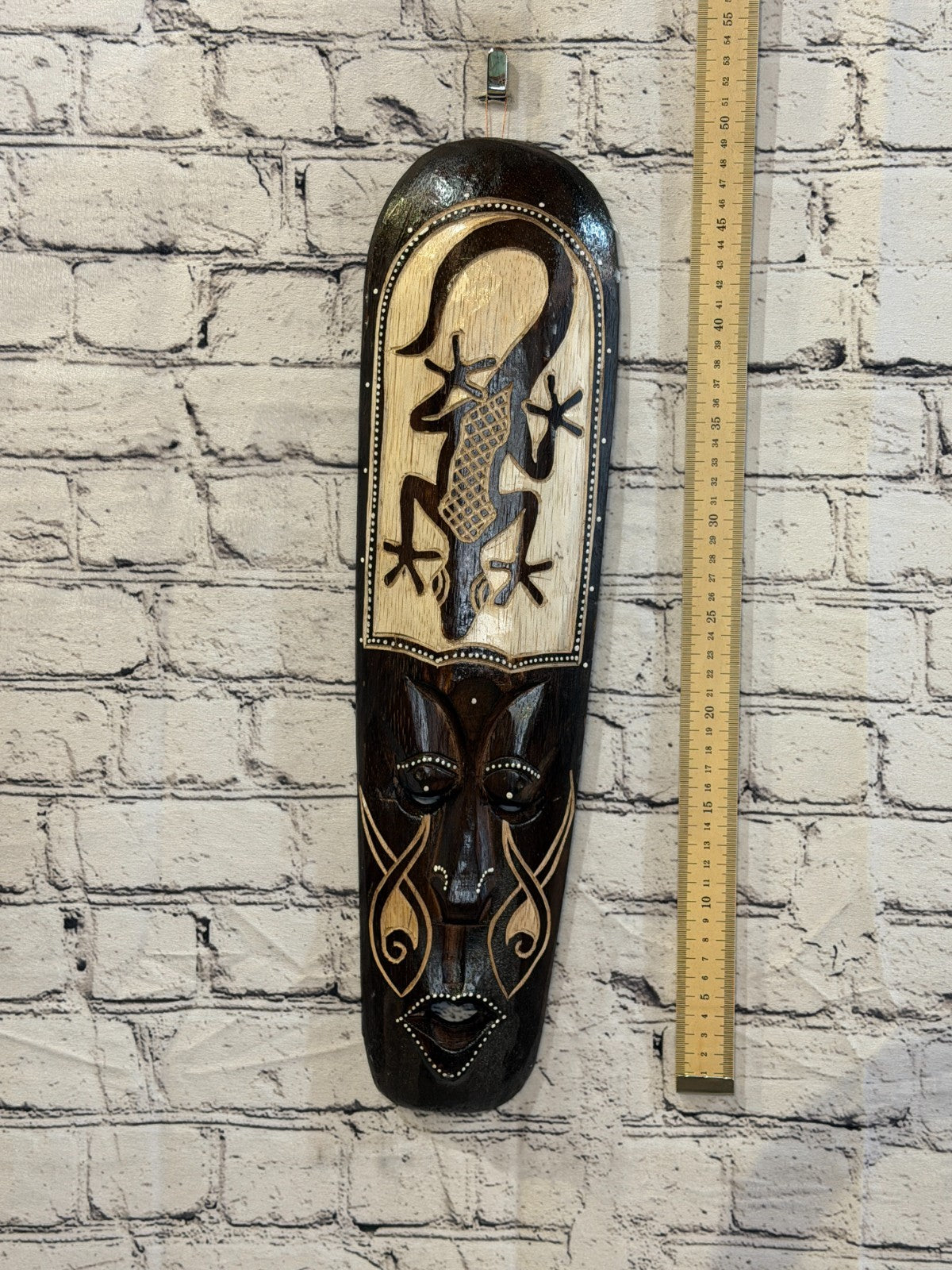 50cm Gecko Mask Carved Wooden Brown Work Painted Ethnic Tribal Tiki Wall Art4
