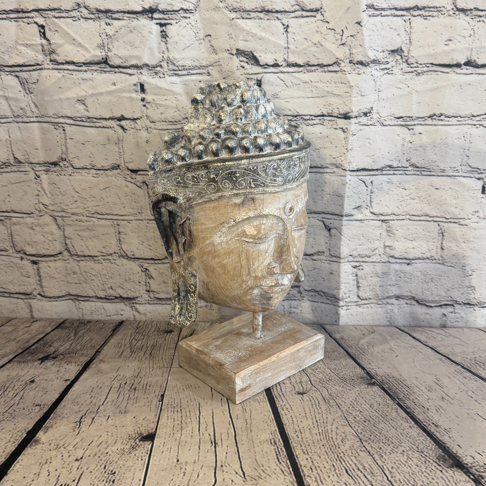 35cm x 25cm Brown Head Buddha Ornament Sculpture Statue Buddhas Hand Carved Wood2