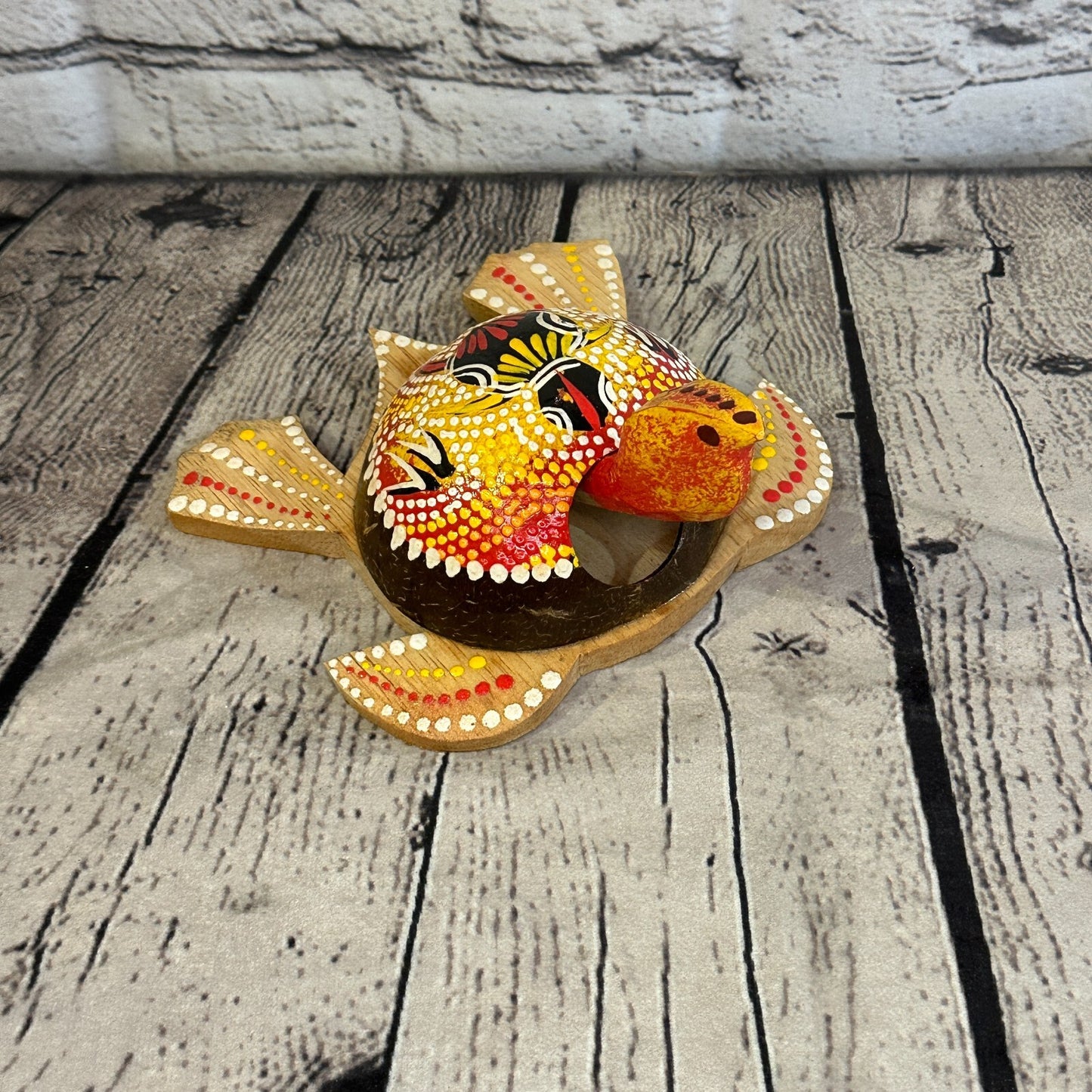 Red Painted Half Coconut Shell Wood Turtle Bobble Head Moving Tortoise Handmade3