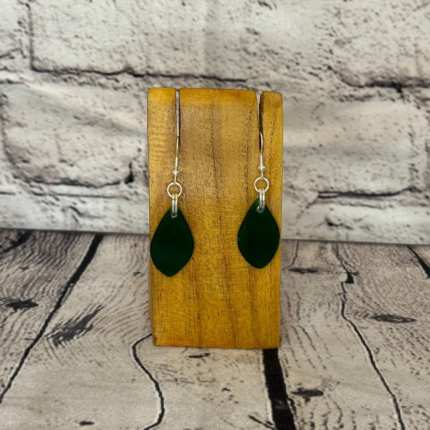 Black Recycled Teardrop Silver Plate Dangle Drop Earrings Handmade UK Jewellery0