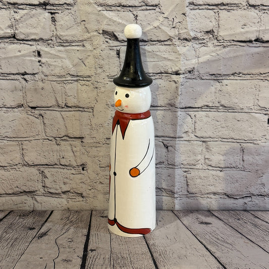 35cm x 8cm Black Pointy Hat Snowman Handcrafted Wood Xmas Christmas Ornament0