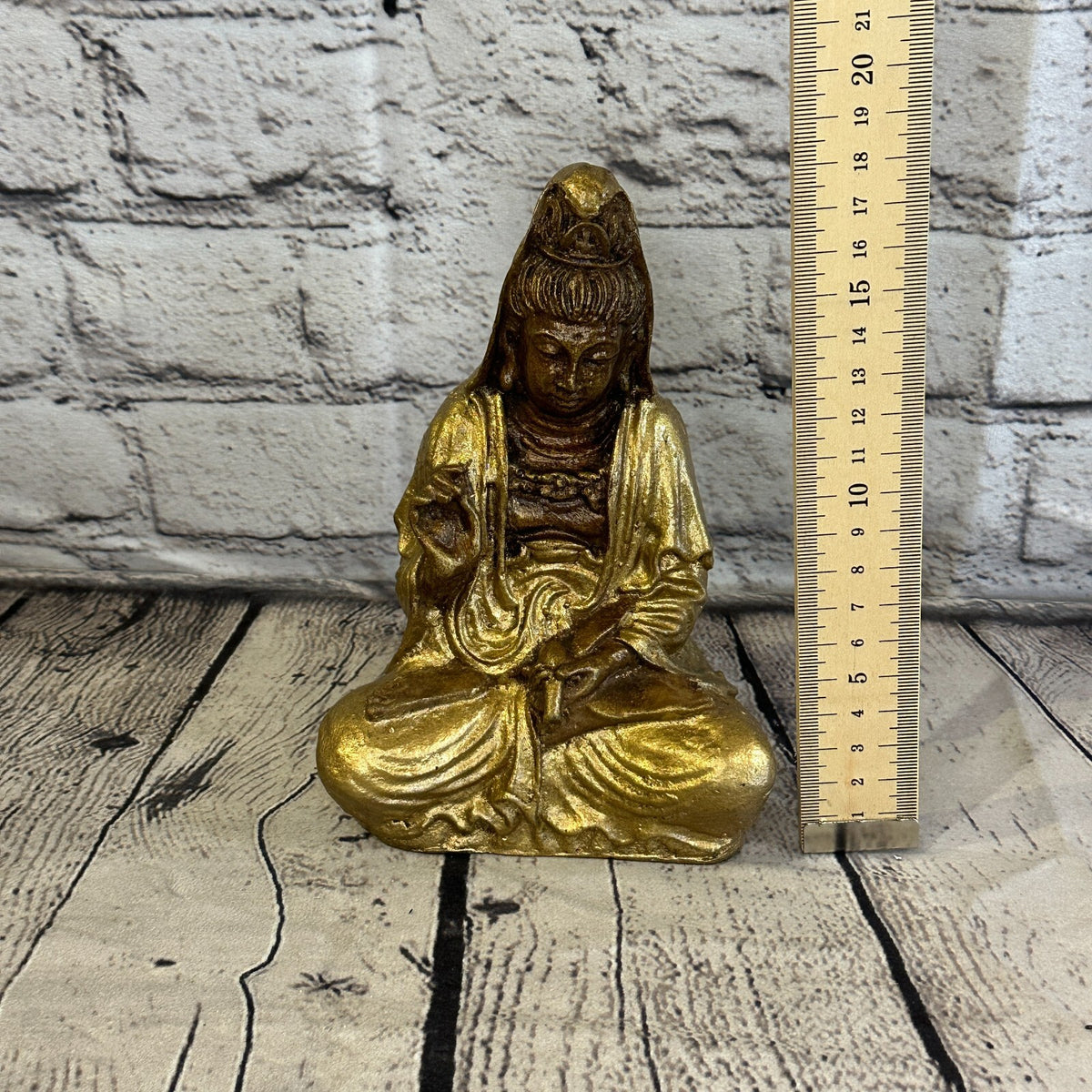 Gold & Bronze 18cm x 10cm Small Quan Yin Sitting Lotus Statue Resin Hindu God6