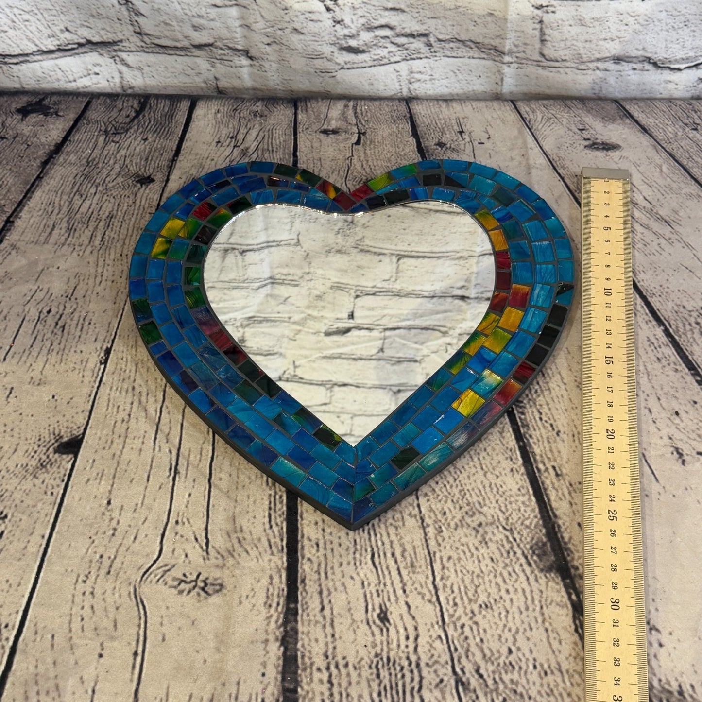 Blue Heart Shape Mosaic Tile Wall Mirror 28cm x 25cm 10 Inches Handmade New5