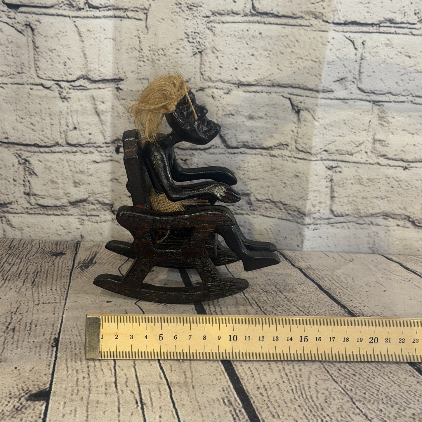 15cm Rocking Chair African Tribal Warrior Man Figure Statue Wood Hand Carved6
