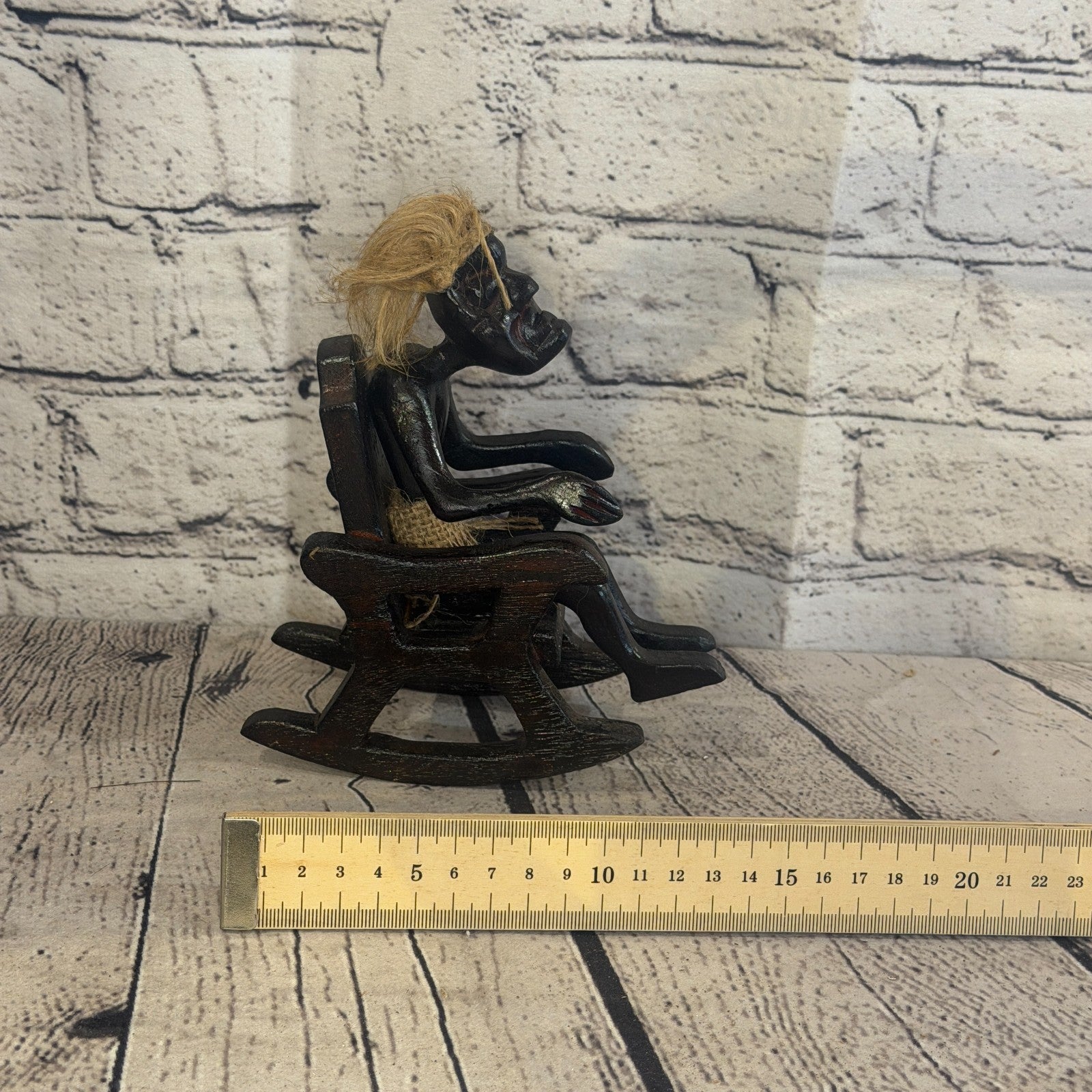 15cm Rocking Chair African Tribal Warrior Man Figure Statue Wood Hand Carved6