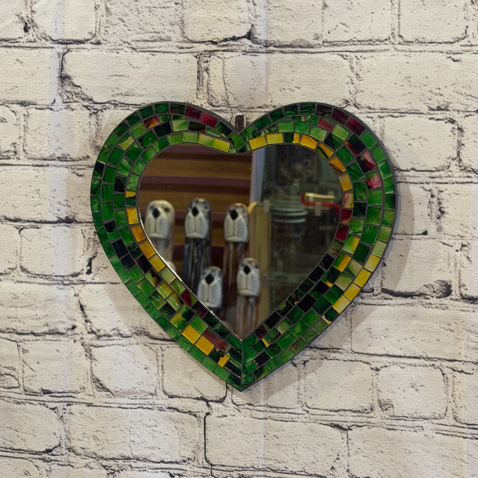 Green Heart Shape Mosaic Tile Wall Mirror 28cm x 25cm 10 Inches Handmade New2