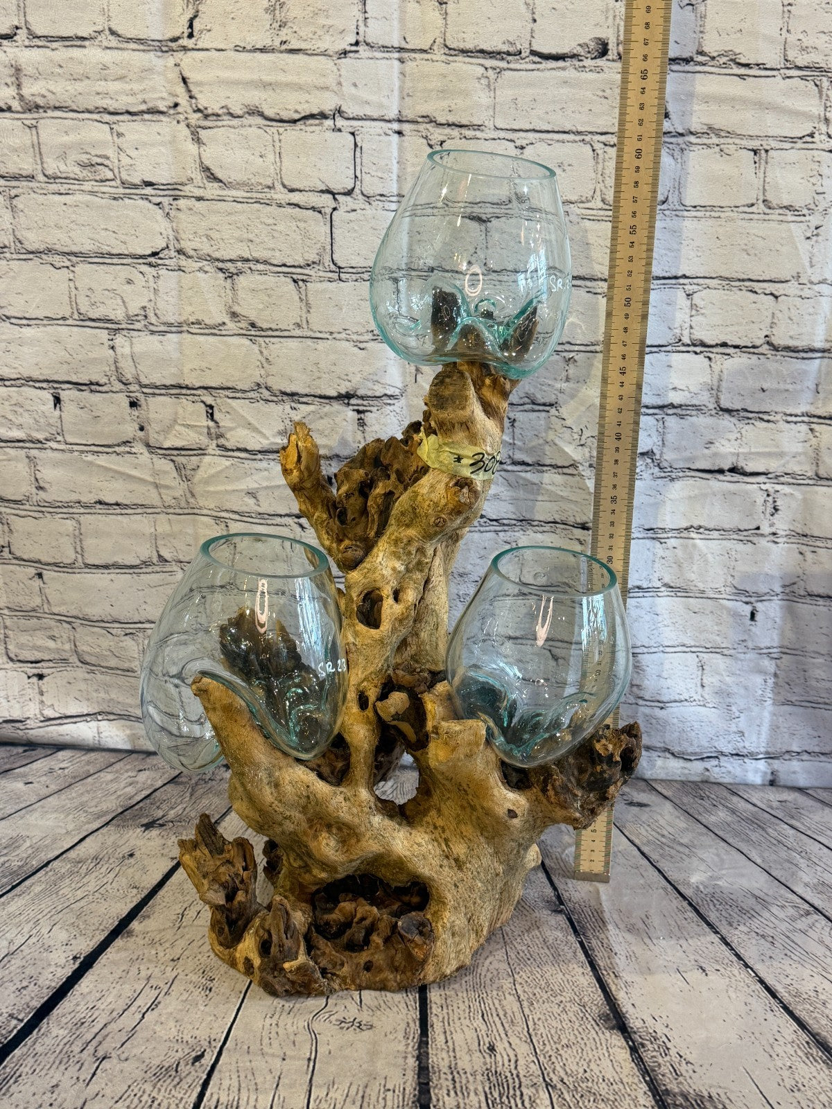 65cm Tall Triple Colour Melted Glass Wood Decorative Vase Glass Sculpture3