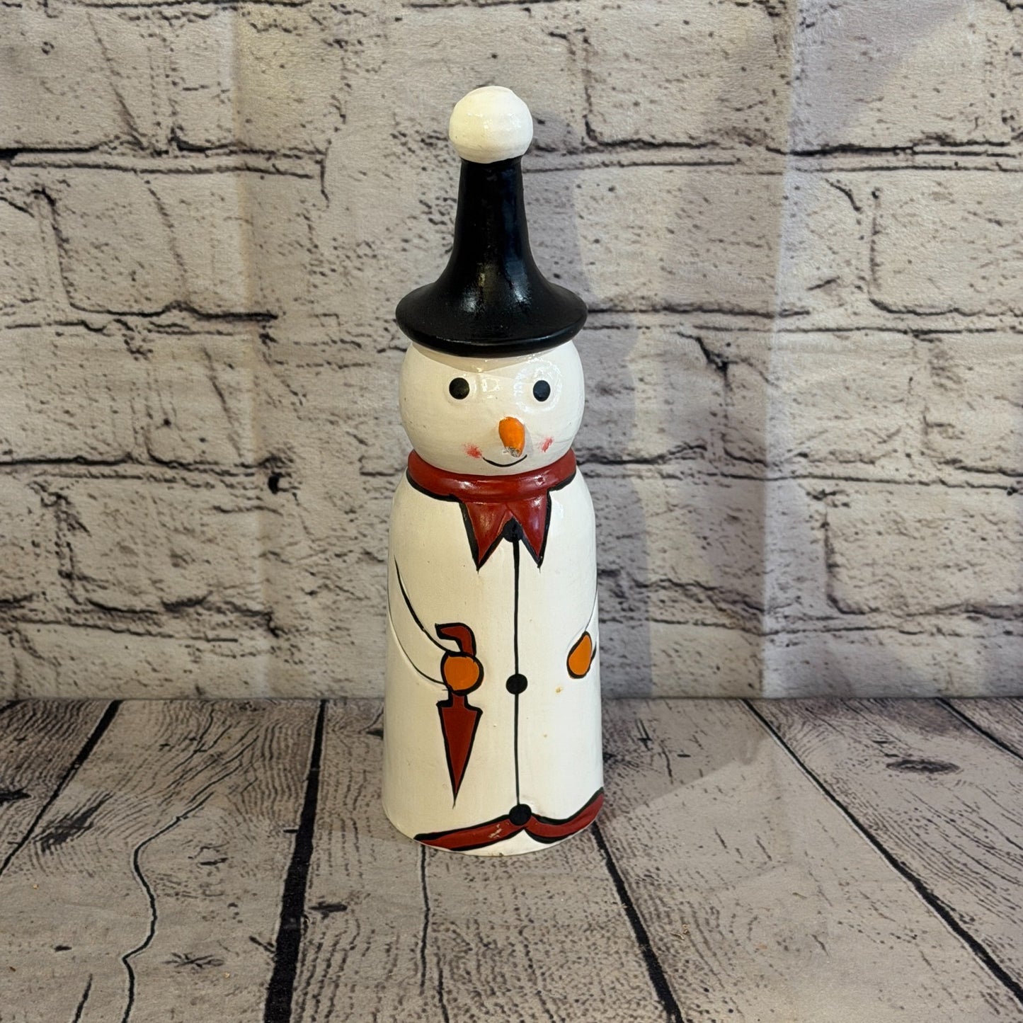 25cm x 8cm Black Pointy Hat Snowman Handcrafted Wood Xmas Christmas Ornament1
