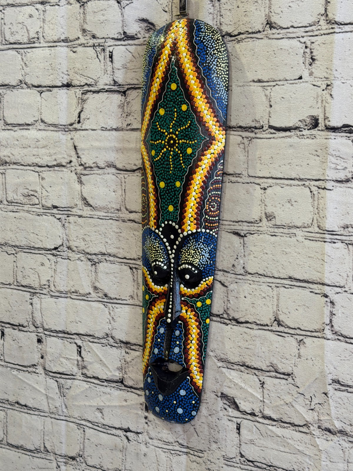 50cm Mask Carved Wooden Dot Painted Ethnic Tribal Tiki Wall Art No 8 New1