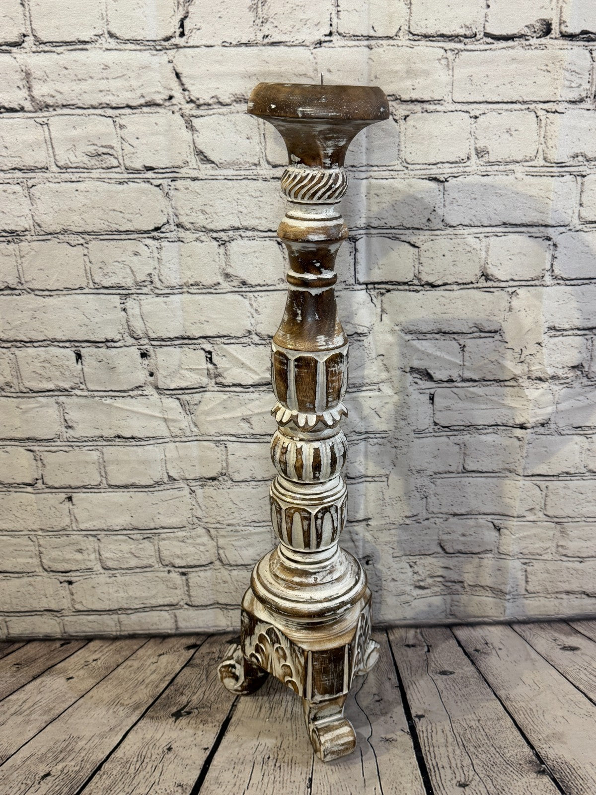 60cm x 15cm Brown Regal Wooden Vintage Style Candle Stand Shabby Pillar Holders2
