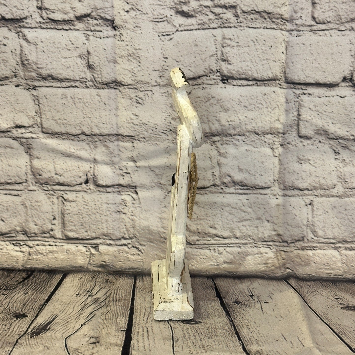 White Wooden Rabbit Hare Shabby Pattern 25cm x 10cm Handmade and Fairtrade3