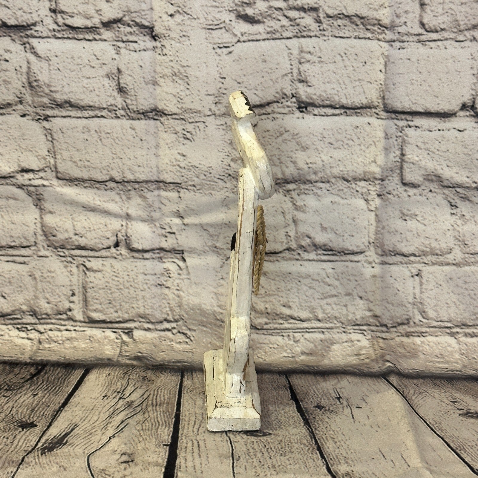 White Wooden Rabbit Hare Shabby Pattern 25cm x 10cm Handmade and Fairtrade3