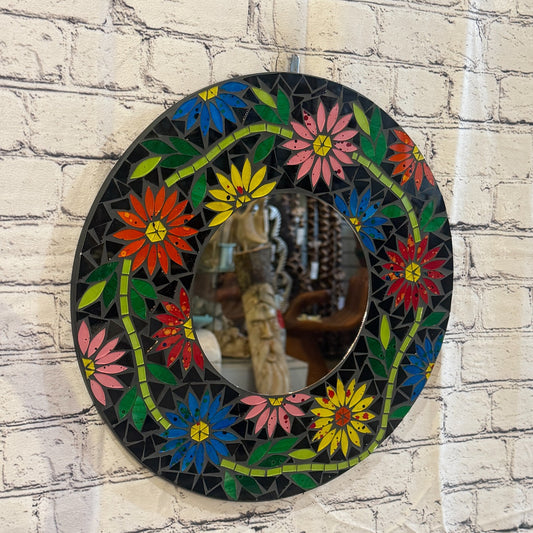 Rainbow Flower Black Mosaic Tile Wall Mirror 40cm x 40cm 16 Inches Handmade0