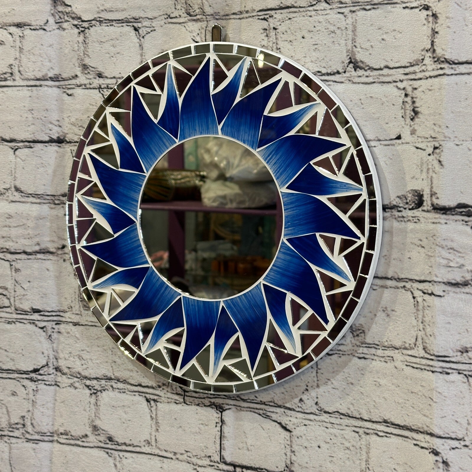 Dark Blue Flame Sun Mosaic Tile Wall Mirror 30cm x 30cm 12 Inches Handmade New1