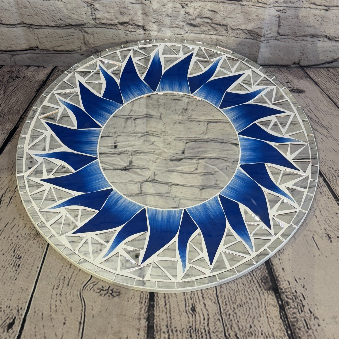 Dark Blue Sun Flame Mosaic Tile Wall Mirror 40cm x 40cm 16 Inches Handmade2