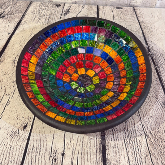 28cm Rainbow Swirl Round Mosaic Handmade Ceramic Glass Tile Bowl Fruit0