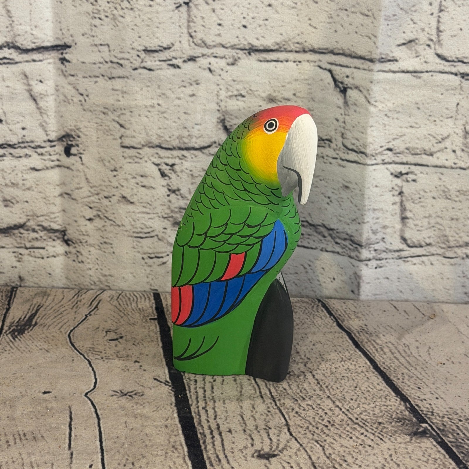 15cm Bright Green Parrot Bird Ornament Statue Fair Trade Hand Made Carved Wood0