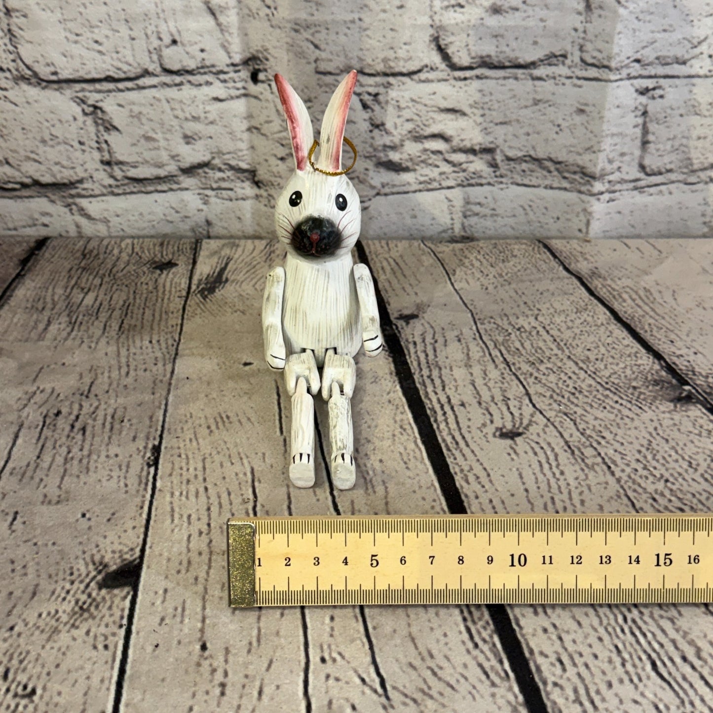10cm White Bunny Rabbit Sitting Animal, Wooden Shelf Ornament Handmade Fairtrade6