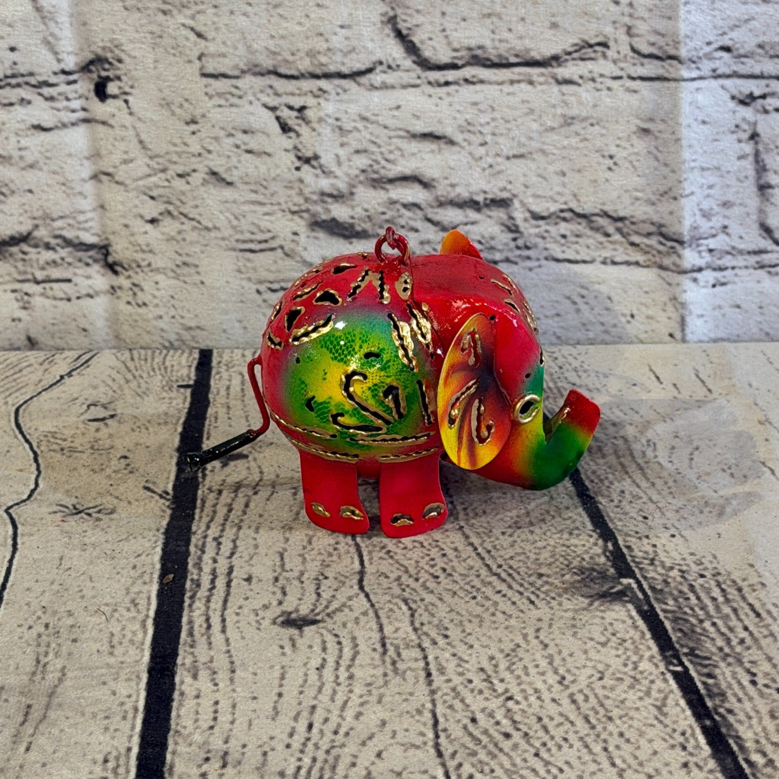 8cm x 10cm Elephant Candle Holder Hanging Red Metal Tin Ornament Statue3
