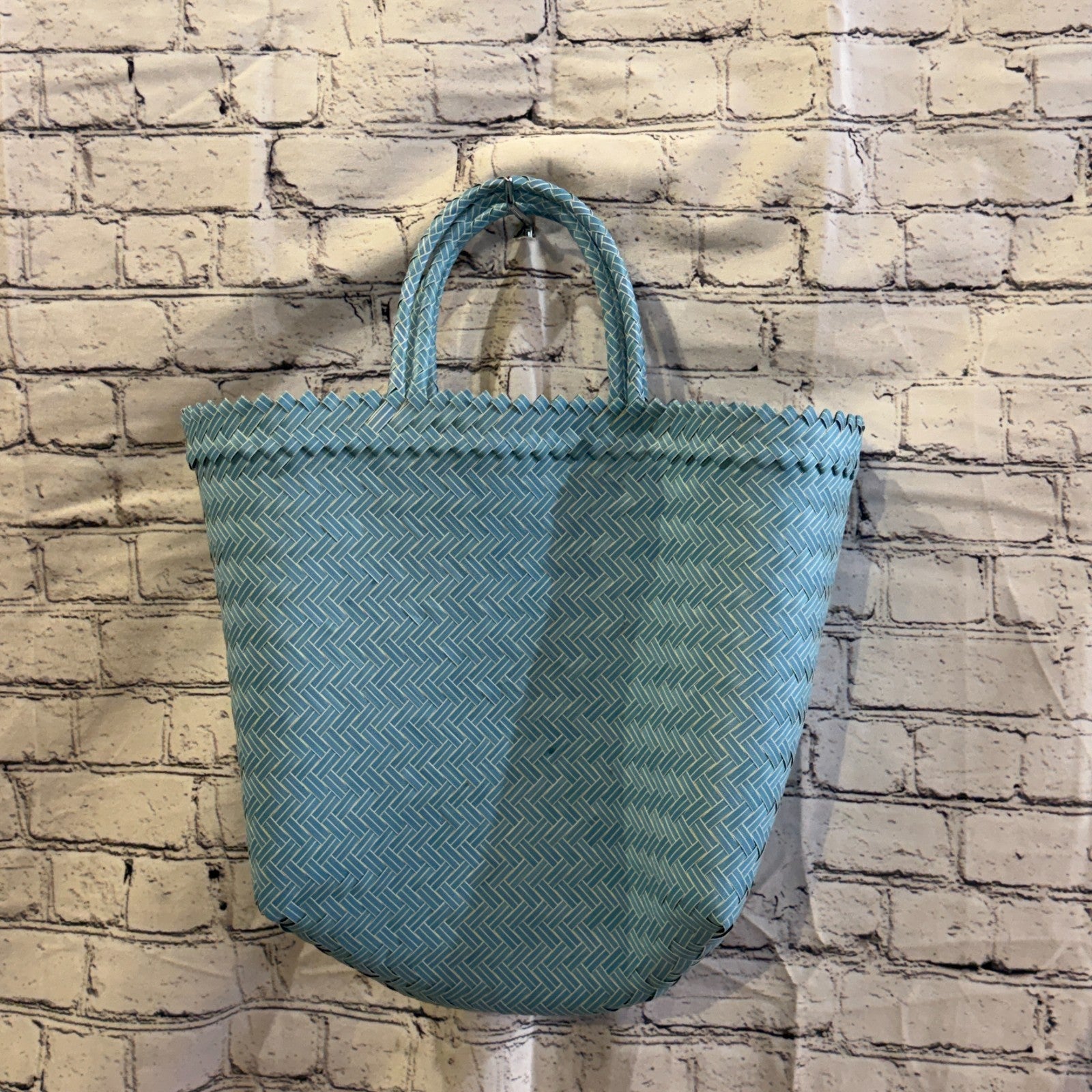 Blue 40cm Handwoven Tote Bag Recycled Plastic Eco-Friendly Market Beach2