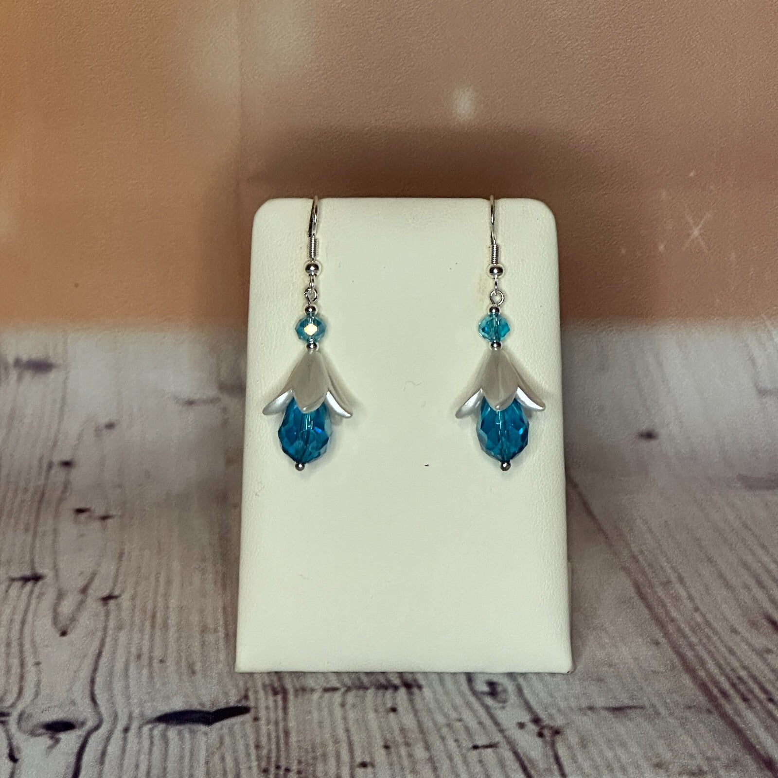 Blue Drop Crystal Lily Flower With Dangle Drop Earrings Handmade UK Jewellery0