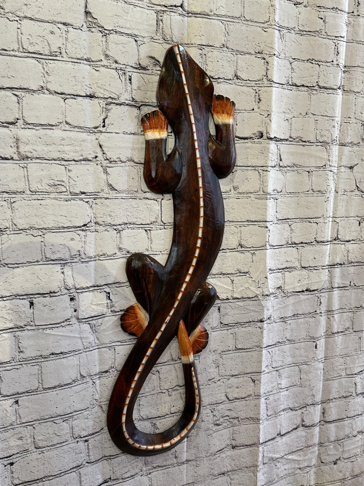 80cm Gecko Lizard Brown Wood Wall Hanging Wooden Ornaments Wood Carving0