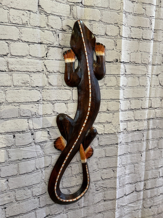80cm Gecko Lizard Brown Wood Wall Hanging Wooden Ornaments Wood Carving0