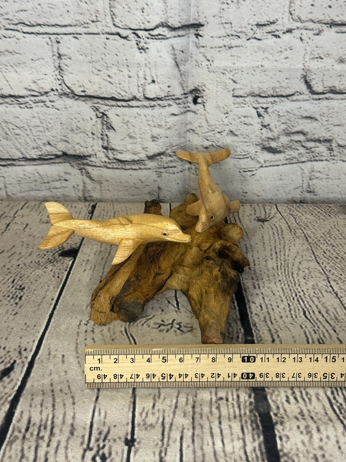 20cm Double Dolphin Mushroom Parasite Ornament Natural Carving Fairtrade Wooden6