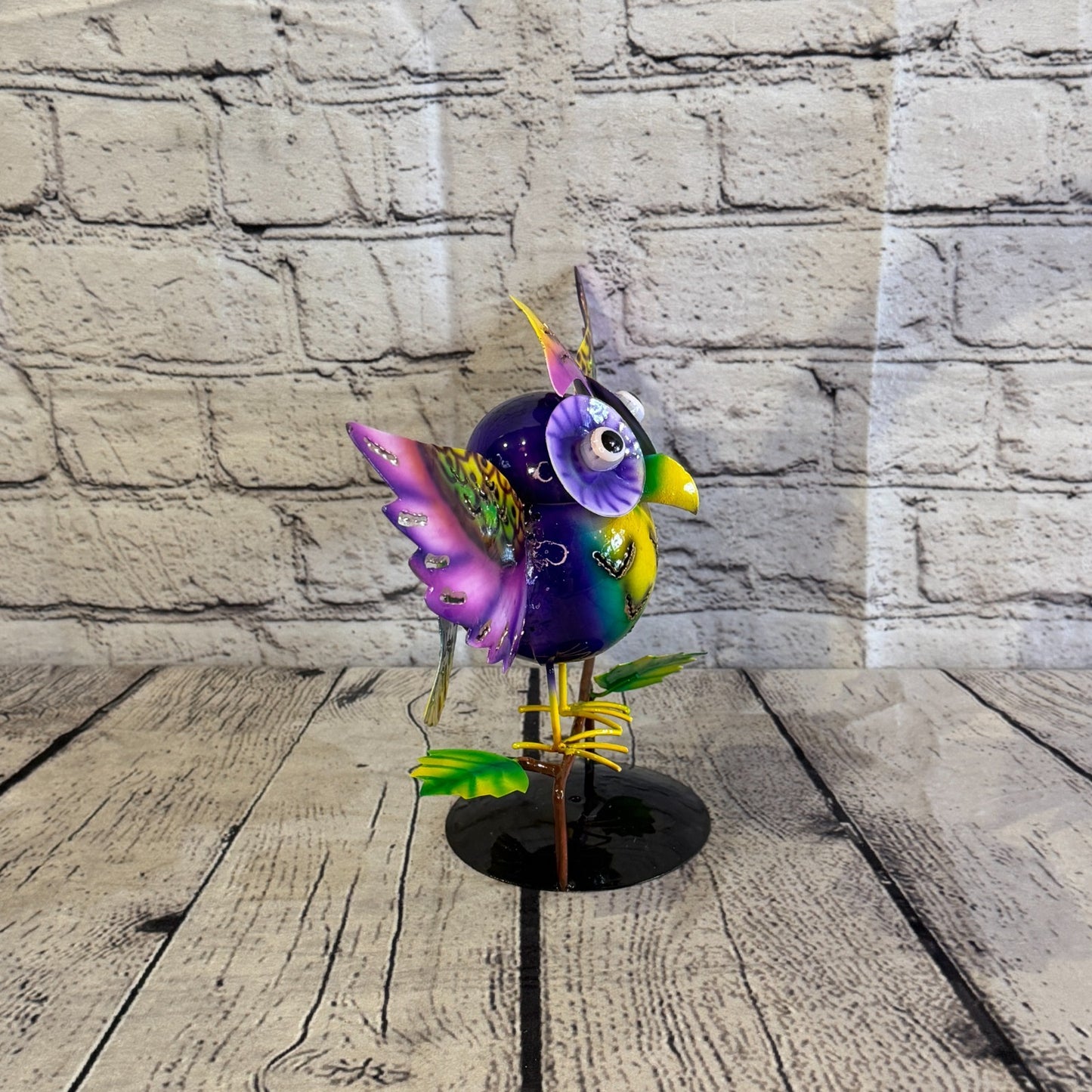 20cm x 30cm Owl Bird Purple Metal Tin Standing Ornament Statue3