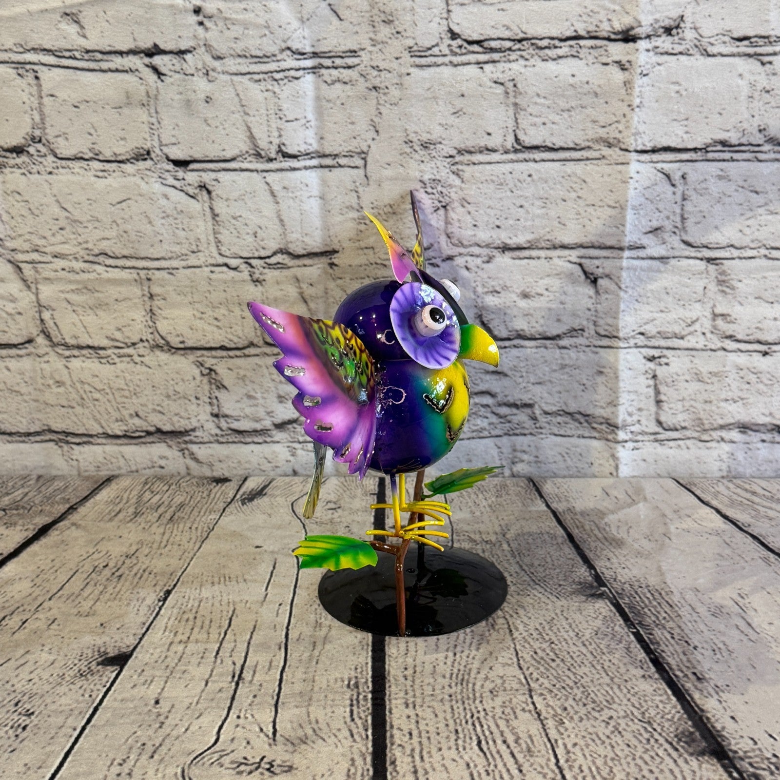 20cm x 30cm Owl Bird Purple Metal Tin Standing Ornament Statue3