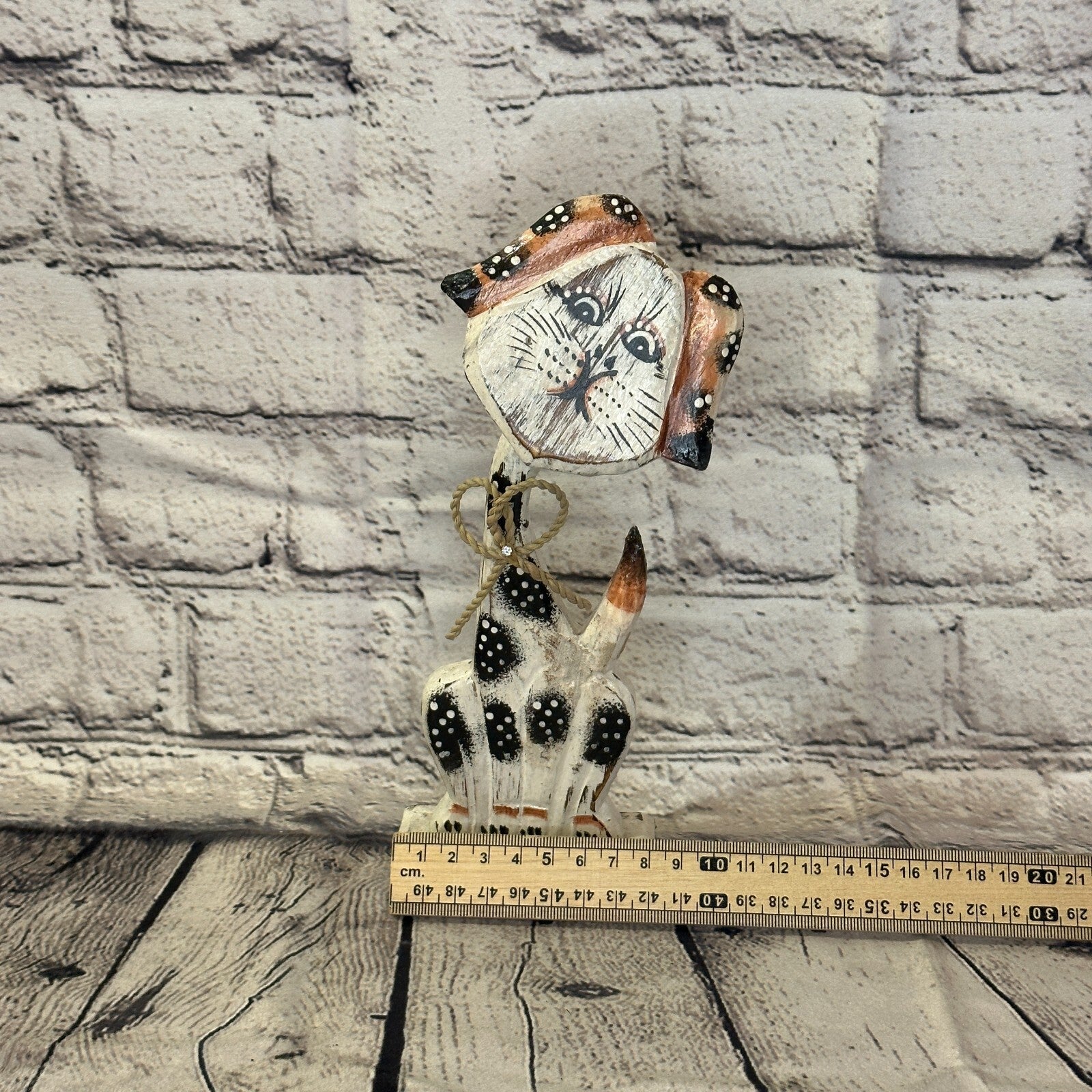 White Wooden Dog Shabby Pattern 25cm x 10cm Handmade and Fairtrade6