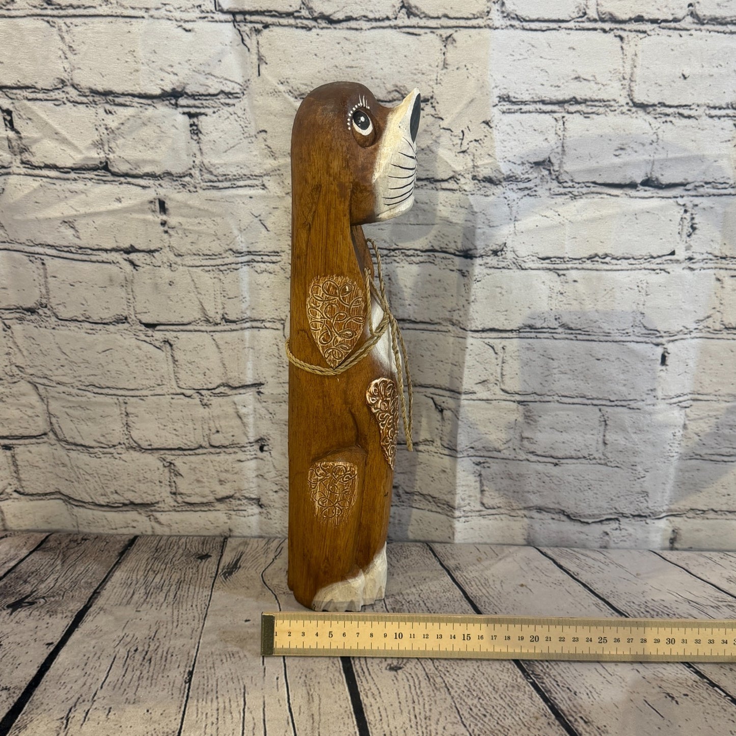 40cm Dark Brown Wooden Shabby Dog Statue Ornament Fair Trade Handcarved7