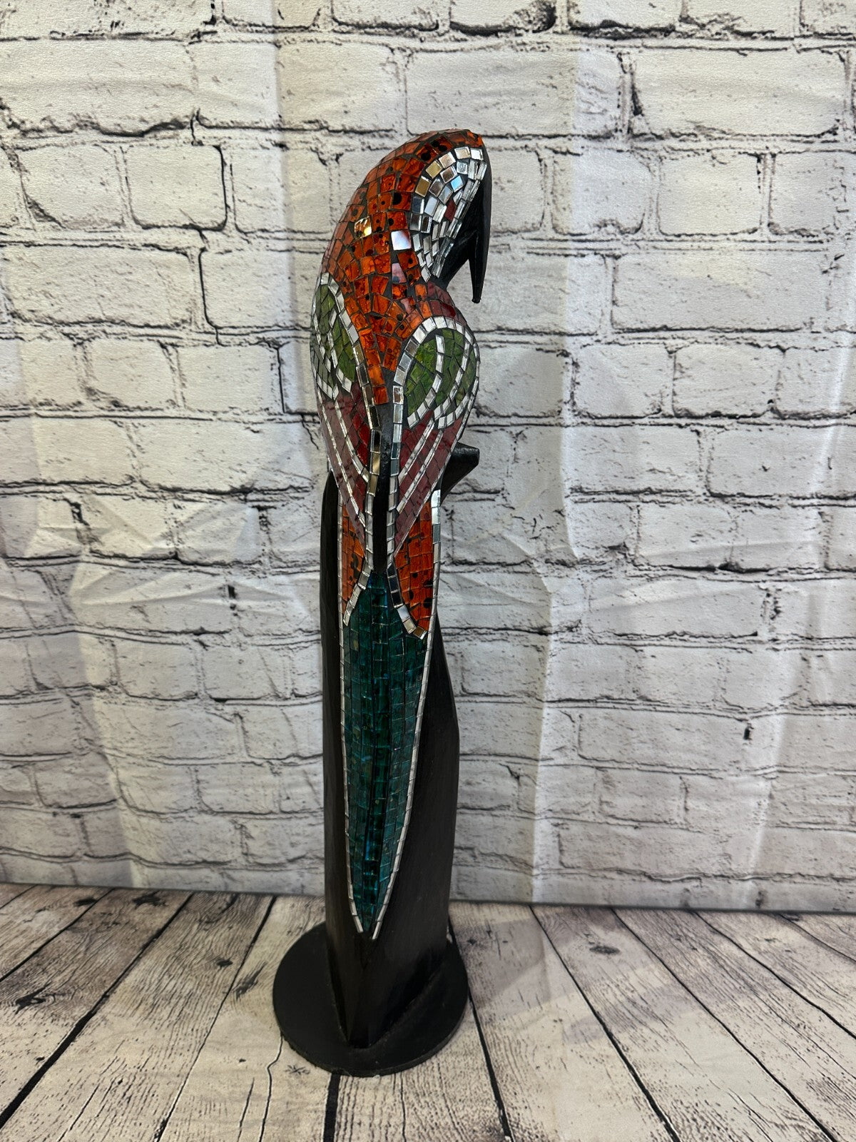 60cm Mosaic Parrot Bird Ornament Statue Fair Trade Handmade Carved Wood Design 54